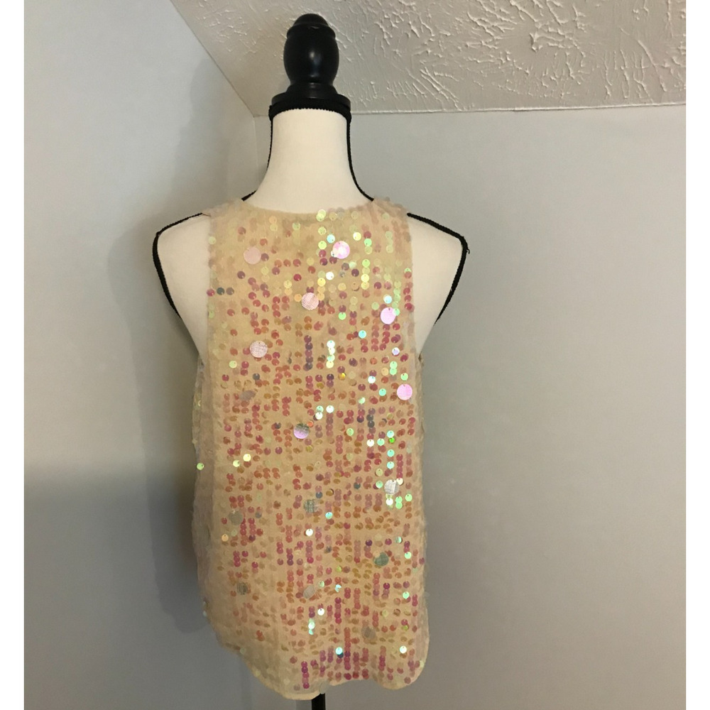 Anthropologie Moulinette Soeurs Ivory Sequin V-Neck Tank Top - Size 6 - NWT - Picture 4 of 9